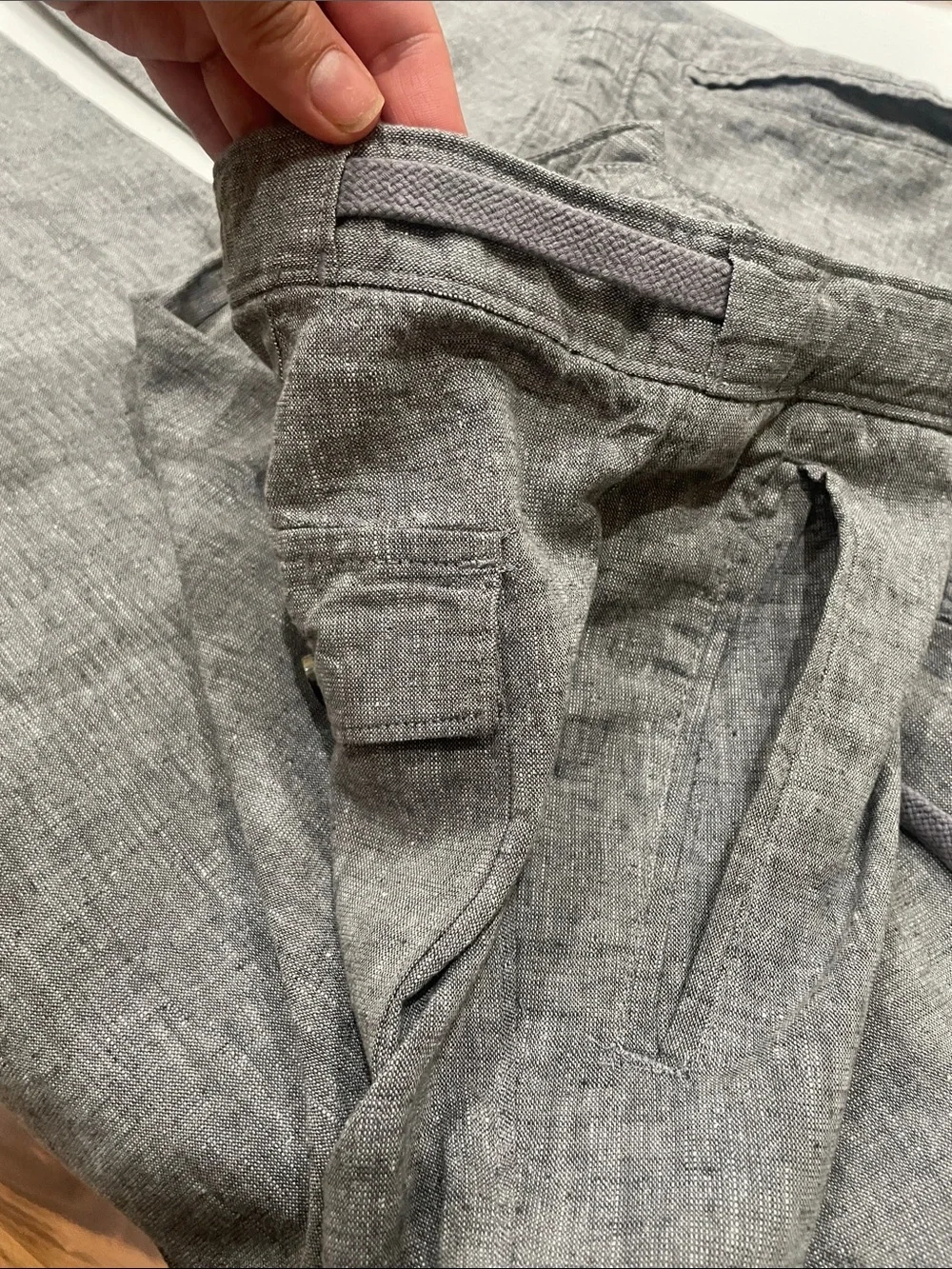 Tasso Elba Island Men's Relaxed  34/32 Linen-Blend Grey Drawstring Pants